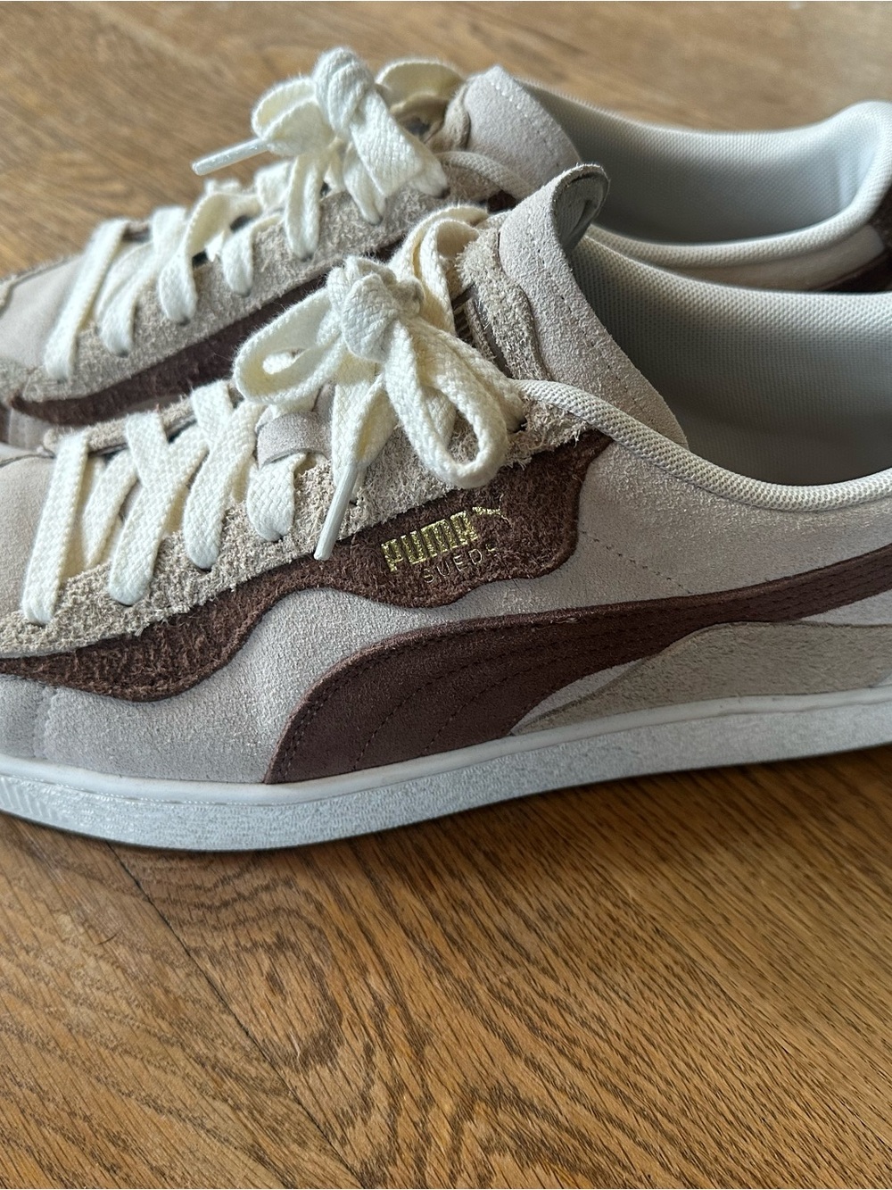 Puma Suede Low-Top Sneakers in Cream and Brown